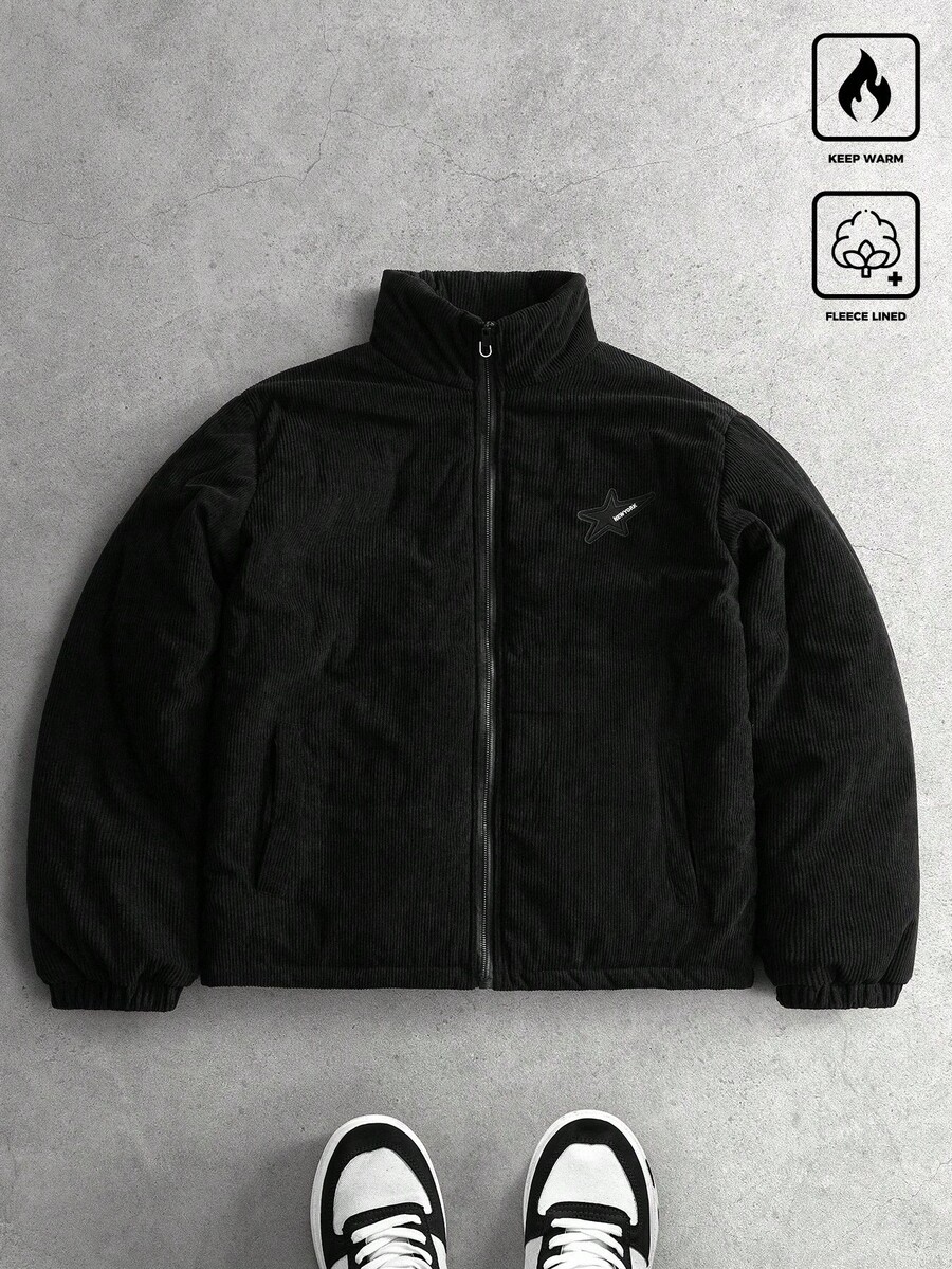 PAVTROS Men's Solid Color Stand Collar Warm Zip-Up Casual Winter Coat