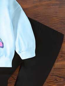 Bộ 2 món/Bộ đồ cho bé gái dễ thương thường ngày hình thỏ Lulu, in chữ, áo nỉ dài tay cổ tròn màu xanh dương và quần legging, trang phục thu/đông, thoải mái, kiểu dáng nhiều lớp, phù hợp cho bé gái, phong cách trẻ trung thời trang - Nhiều màu - Xem 6