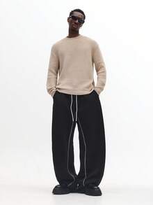 SUMWON 经典罗纹针织毛衣圆领冬季套头衫日常必备休闲针织衫柔软质感基础款保暖舒适纯色 - 卡其色 - 查看 6