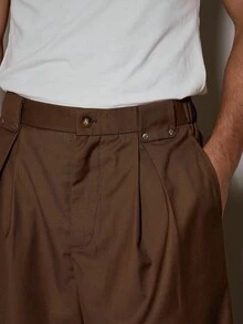 Musero Pantaloni scurți plisați pentru bărbați, croiți cu nasturi, pentru vacanță, toamnă/toamnă