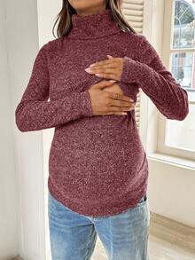 SHEIN Top d'allaitement décontracté à col roulé, manches longues, couleur unie, automne