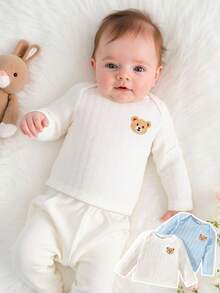 SHEIN Newborn Unisex Baby Long Sleeve Bear Print Top Fall Winter