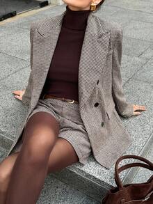 Lavishia Wide Shoulder Blazer Jacket And Short Plaid English Retro Commuter Coat, Autumn/Winter Women's Winter Coat Fall Clothes Elegant Plaid  Brown - Multicolor - View 1