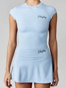 Missguided x Playboy Falda de tenis premium con banda elástica de cintura alta, falda deportiva plisada para práctica y entrenamiento, ropa de rendimiento