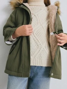 Maija Kids Maija Kids 超大款连帽毛领落肩长袖休闲外套 - 軍綠色 - 查看 7