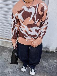 Manfinity CasualKnits 男士休闲撞色宽松圆领毛衣，秋冬 - 彩色 - 查看 6