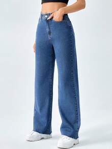 Jeanoix 休闲水洗宽松直筒牛仔裤 - 中等水洗藍 - 查看 3