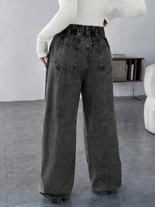 SHEIN Umstandsjeans, lässig und weit geschnitten, gerade Beinform, lässige weite Jeans für den Thanksgiving-Feiertag - Schwarz - Übersicht 2