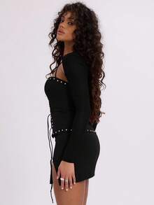 MUSERA 外出弹力编织镂空系带露背上衣和披肩式上衣，适合假日伊比沙岛海滩装扮、西部锐舞派对、度假夜生活、西部风情外出上衣、俱乐部派对