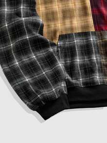 ROMWE MEN Street Life Men's Prep Plaid Loose Hooded Overcoat, Retro Street Style, Fall/Winter - Multicolor - View 4