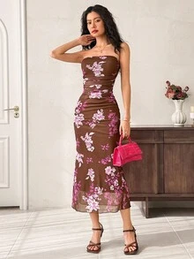 EastFlair Váy họa tiết hoa thanh lịch dành cho nữ, mùa hè - Hồng - Xem 2