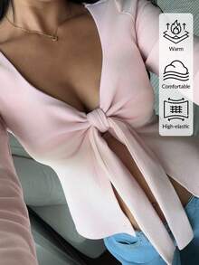 SHEIN EZwear Áo cánh xẻ tà màu trơn thanh lịch gợi cảm cỡ lớn cho nữ - Hồng - Xem 5