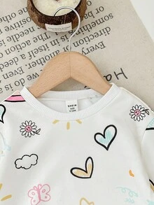 SHEIN Babygirl 可爱休闲花卉针织长袖连衣裙 - 白色 - 查看 4
