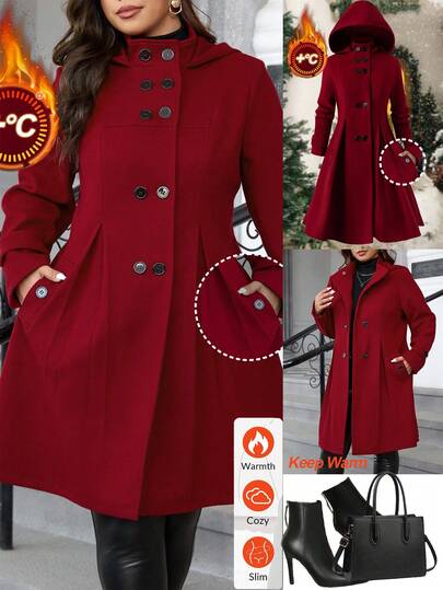 Ellevyn Abrigos de lana de talla grande de unicolor casual con manga larga y cintura anudada