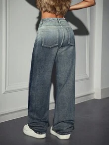 Jeanoix Women's Loose Fit Low Waist Straight Leg Jeans With Pockets, Y2K Style - Medium Wash - View 2