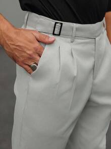 Calvornis 男士正装灰色西装裤，锥形款式，非常适合办公室和活动，男士正装裤，男士灰色百褶裤，男士长裤 - 灰色 - 查看 4