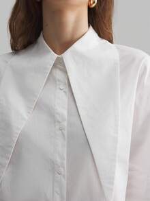 Ontre Îmbrăcăminte practică și versatilă pentru femei 2025, cămașă din bumbac pentru sărbători, guler supradimensionat cu mânecă lungă, ținută casual la modă de zi cu zi, design cu cravată și guler extra lung, cămașă casual business din bumbac pur pentru femei, ținută casual elegantă cu mânecă lungă și guler exagerat alb