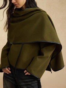 Easelle 复古休闲女式撞色滚边绿色外套，秋冬女装新年赠送围巾 - 綠色 - 查看 8