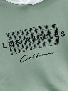 SHEIN 青少年男童休闲拼接撞色卫衣，灰色和藏蓝色，英文印花，保暖内衬，百搭日常穿着，秋冬款 - 薄荷綠 - 查看 5