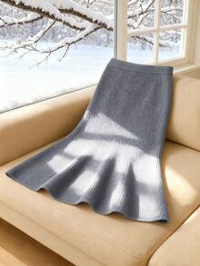 Elenzga Fashionable & Versatile Fitted Mermaid Hem Sweater Skirt For Women, Autumn/Winter