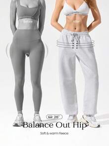 GLOWMODE 日常羊毛寒冷季节柔软轻盈保暖寒冷平衡臀部曲线可调节抽绳下摆腰部侧袋阔腿慢跑裤秋冬户外日常休闲 - 淺灰色 - 查看 1