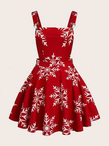 Sweetra Sexy & Elegant Red Snowflake Print A-Line Mini Dress, Versatile & Chic, Suitable For New Year & Christmas, Winter - Red - View 1