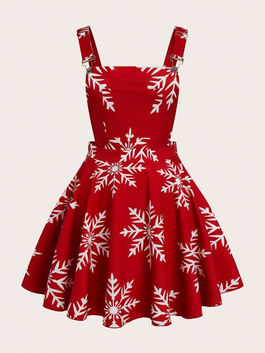 Sweetra Sexy & Elegant Red Snowflake Print A-Line Mini Dress, Versatile & Chic, Suitable For New Year & Christmas, Winter - Red - View 1
