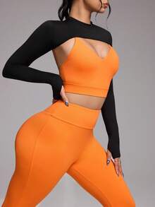 Innovista Women's Criss-Cross Backless Camisole Top, High Waist Leggings, And Stand Collar Cropped Top 3 Pieces Ski/Sports Outfit Crop Active Top Bra Retro Leggings Athletic Style Essential Matching Workout Outfits Office To Court Brunch To Gym Multi Function Athleisure All Day Tennis Core Athletic Stretchy Exercise Suit Uv Sun Protection Breathable Fall Clothes Running Biker HIIT Training Utilitarian Chic, F/W Athletic Wear - Orange - View 13
