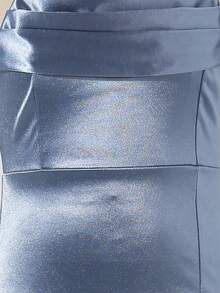 女童优雅时尚露肩高腰长开衩设计雪纺飘逸毕业舞会礼服 - 藍色 - 查看 3