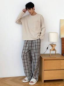 DAZY 男士多色格子裤T恤睡衣套装，秋冬服装 - 彩色 - 查看 7