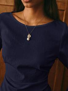 Poéselle Blusa casual de mujer con cuello redondo, volantes y mangas acampanadas de unicolor - Azul - Ver 5