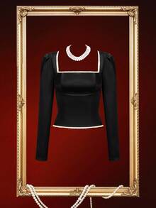 Glisette Sexy Backless Pleated Women's Top With 1.2 Satin Ribbon Pleated Lace Trim, Women's Clothing Shirt, Sexy Party Women's Shirt, Festive Clothing Shirt, Carnival Shirt, Cocktail Party Clothing Shirt, Girls' Shirt, Sexy Hot Girls. - Black - View 10