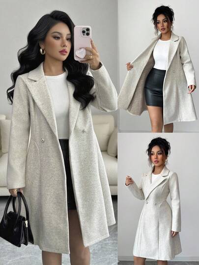 Rafferiza 法式优雅双排扣翻领长袖大衣，秋冬