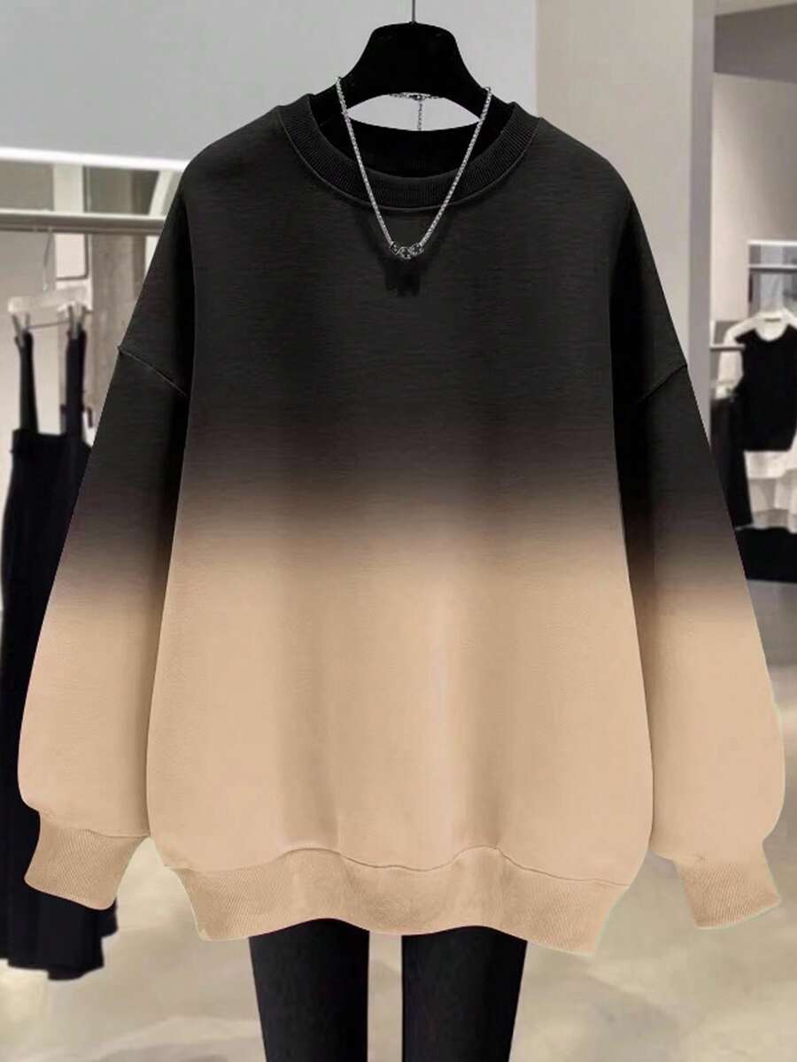 EMERY ROSE 流行渐变色常规版型女式加大码圆领运动衫 - 巧克力棕 - 查看 1