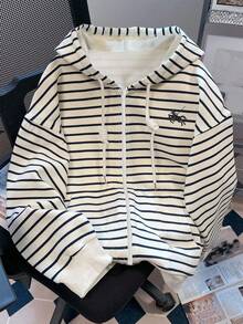 Franclia 女士黑白条纹卫衣，适合秋季、返校季、冬季外套、拍照、度假和旅行，时尚百搭。 - 黑與白 - 查看 1