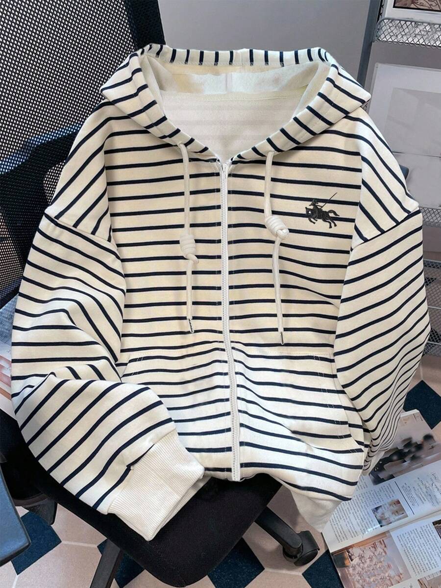 Franclia 女士黑白条纹卫衣，适合秋季、返校季、冬季外套、拍照、度假和旅行，时尚百搭。 - 黑與白 - 查看 1