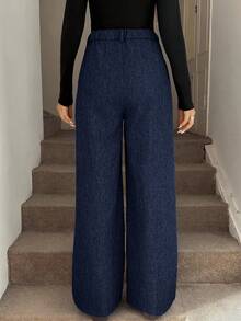 Easowa Damskie spodnie casualowe w jednolitym kolorze, plisowane, z kieszeniami, jesień/zima