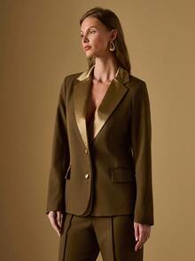 Briarwyn Women's Contrast Trim Front Button Casual Long Sleeve Blazer In Fall/Winter,Fall For Women, New Year Old Money Style - Brown - View 6