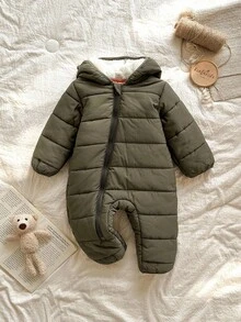 SHEIN Vintaside Kids 男婴长袖连帽可爱时尚连体裤，适合冬季外出、居家和休闲穿着