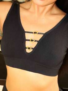 SHEIN Soutien-gorge sans fil minimaliste pour femmes - Noir - Voir 3