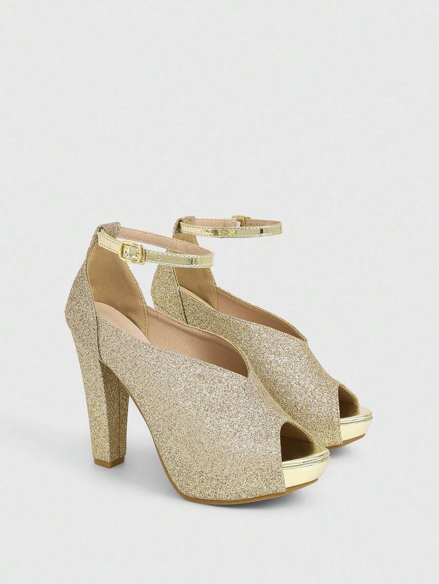 CUCCOO LuxiPop New Arrival Gold Hollow-Out Platform Chunky Heel Sexy Fashion Ankle Boots For Women - Gold - View 1