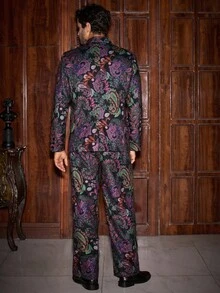 HIMLAND 2pcs/Set Men's Casual All-Over Print Suit Set