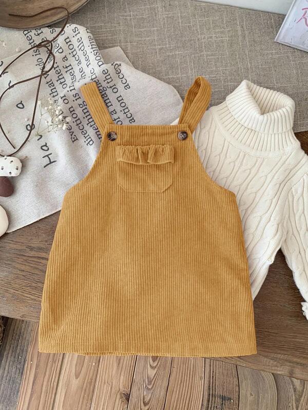 SHEIN LMoss Kids LMoss Baby Mädchen süßes rosa Cord Latzhose Kleid, geeignet für Herbst/Winter