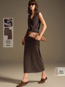 Ontre 2025 新款秋冬女式两件套毛衣套装，深棕色针织开衫配纽扣，适合万圣节、圣诞节、办公室、专业、度假派对、客人、返校、教师，无袖柔软羊毛 V 领针织上衣和背心套装