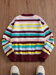 Manfinity VCAY Men's Striped Long Sleeve Single-Breasted Casual Knit Cardigan, Autumn/Winter - Multicolor - View 2
