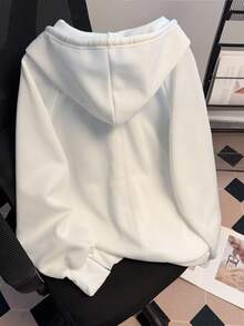 SHEIN Nueva chaqueta con capucha de estilo casual con cremallera y unicolor con bordado de caballo para mujeres - Blanco - Ver 2