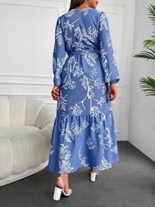 RueChic In Thực vật Xù Hoa Sen Váy có thắt lưng - Màu xanh lam - Xem 2