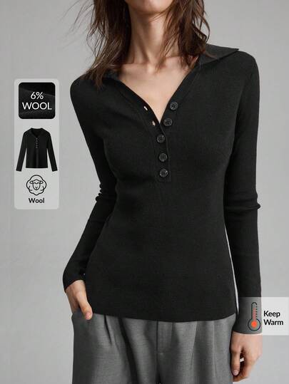 Ontre 2025 Autumn/Winter Women's Office Attire, Wedding Guest, Birthday, Teacher Uniform, Club Wear, Vintage Inspired Business Casual V-Neck Long Sleeve Fitted Wool Knit Sweater Business Casual Women's Office Low-Key Old Money Style Effortless Temperament High-End Urban Commuting High-Quality Airport Women's High-End Material High-End, Elegant, Old-Fashioned Cruise Attire For Wedding Guests