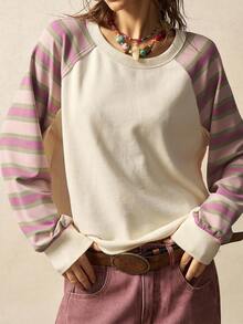 Bohemela 休闲针织拼布圆领宽松女式运动衫秋冬女士服装 - 彩色 - 查看 3