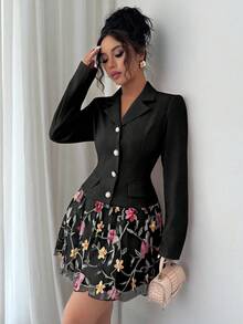 GlowEve Đầm cổ sơ mi thêu hoa thanh lịch cỡ chuẩn dành cho nữ - màu đen - Xem 4